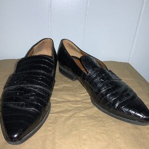Franco Sarto Laurence womens leather loafers mules Sz 7.5 croc embossed flats
